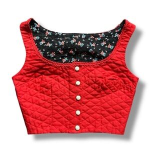 Vintage Handmade Red Quilted Cropped Vest Sleeveless Top Womens Size XS Cottage